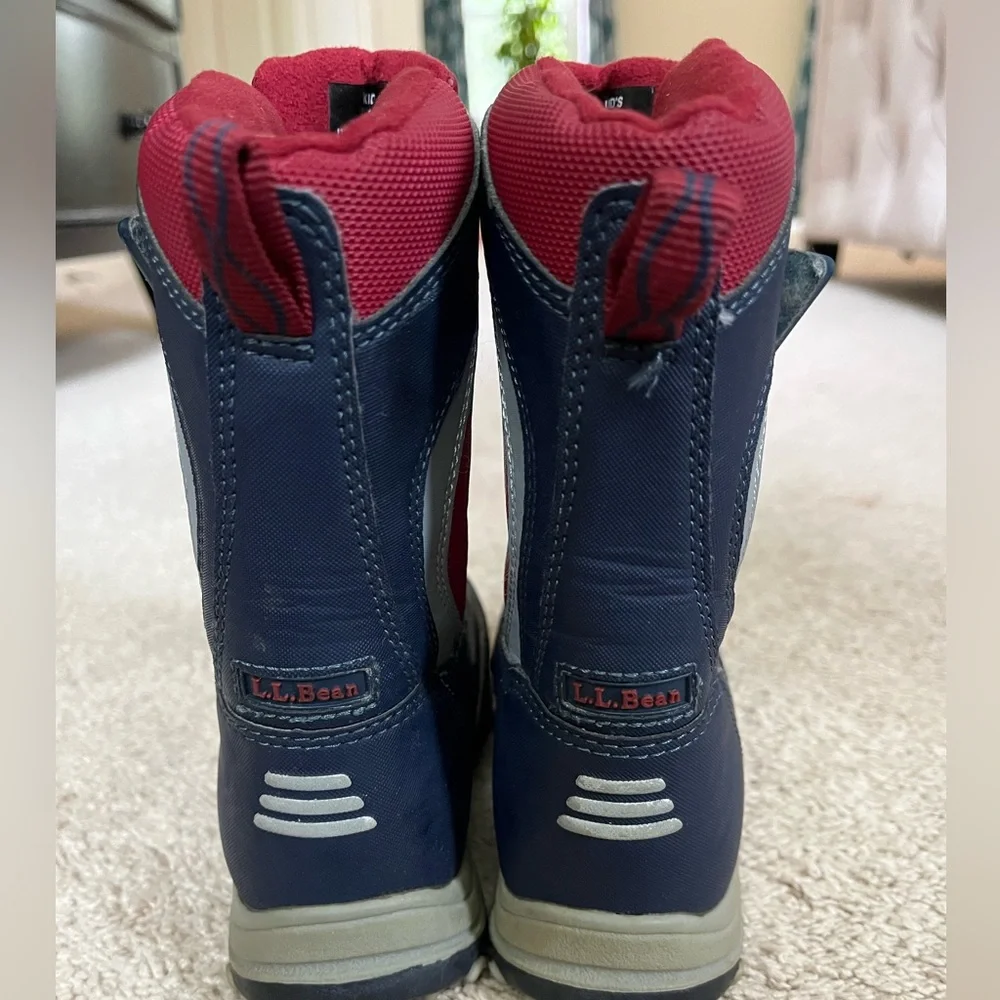 LL Bean Kids' Navy and Red Waterproof Winter Snow Boots Size 10